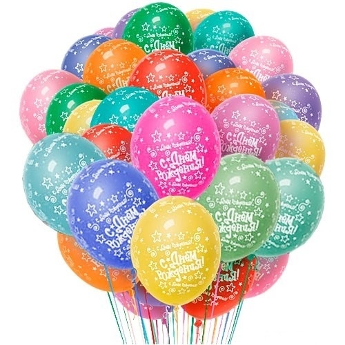 Розмір кульки 30 см, наповнена гелієм, ціна за 1 шт. В асортименті є кульки з написом "З Днем Народження", "Дякую за сина", "Дякую за доньку", кульки в квіти, зірки, горошок, кульки-смайли.
